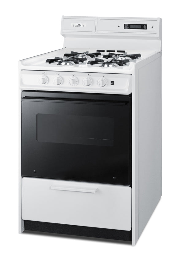 24" Wide Gas Range in White with Open Burners, Black Door, Oven Window, High Backguard, and Spark Ignition Secondary image