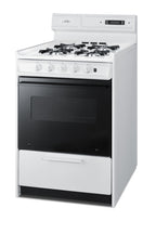 24" Wide Gas Range in White with Open Burners, Black Door, Oven Window, High Backguard, and Spark Ignition