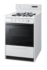 24" Wide Gas Range in White with Open Burners, Black Door, Oven Window, High Backguard, and Spark Ignition