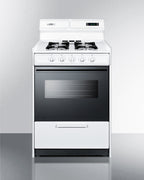 24" Wide Gas Range in White with Open Burners, Black Door, Oven Window, High Backguard, and Spark Ignition