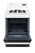24" Wide Gas Range in White with Open Burners, Black Door, Oven Window, High Backguard, and Spark Ignition