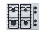Accucold 24" wide gas cooktop with four sealed burners, white porcelain surface, and cast iron grates; made in the USA