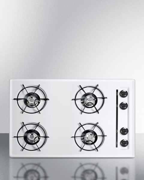 Accucold 30" Wide Open Burner Gas Cooktop in White with Battery Start Ignition