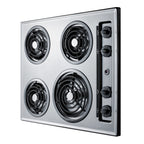 24" wide 4-burner cooktop with coil elements in chrome finish; made in the USA - Angle