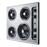 24" wide 4-burner cooktop with coil elements in chrome finish; made in the USA - Angle