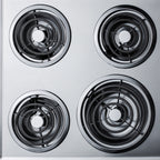 24" wide 4-burner cooktop with coil elements in chrome finish; made in the USA - Detail