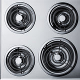 24" wide 4-burner cooktop with coil elements in chrome finish; made in the USA - Detail
