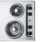 30" wide 4-burner cooktop with coil elements in chrome finish; made in the USA