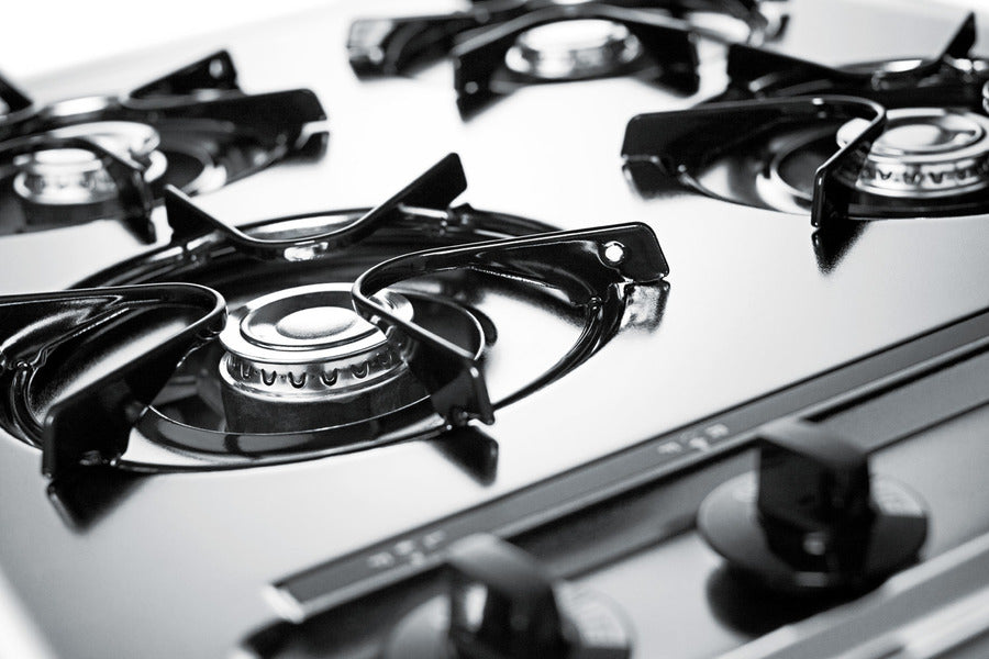 Accucold 24" Wide Open Burner Gas Cooktop in Brushed Chrome with Battery Start Ignition