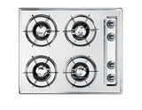 Accucold 24" Wide Open Burner Gas Cooktop in Brushed Chrome with Battery Start Ignition