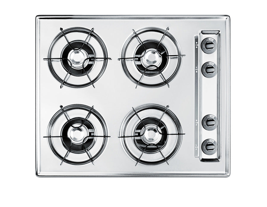 Accucold 24" Wide Open Burner Gas Cooktop in Brushed Chrome with Battery Start Ignition