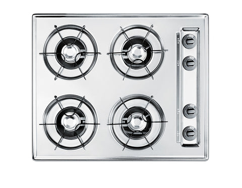 Accucold 24" Wide Open Burner Gas Cooktop in Brushed Chrome with Battery Start Ignition