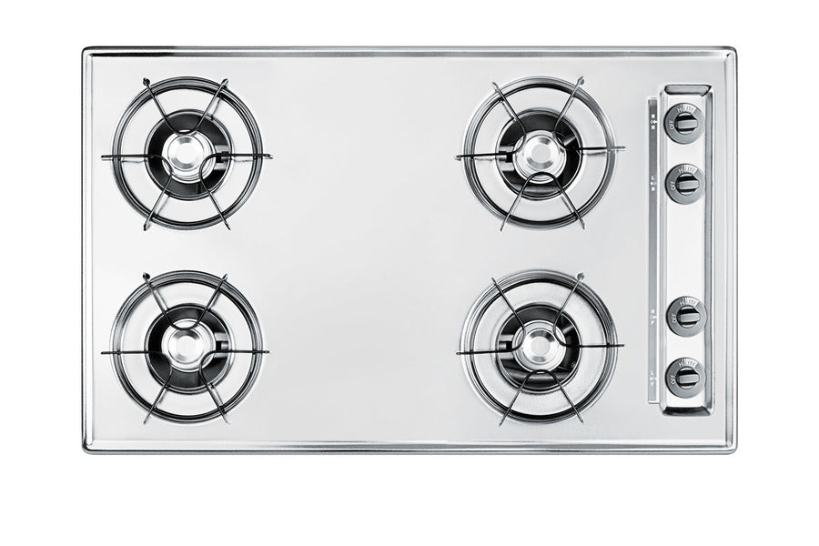 30" Wide Open Burner Gas Cooktop in Brushed Chrome with Spark Ignition