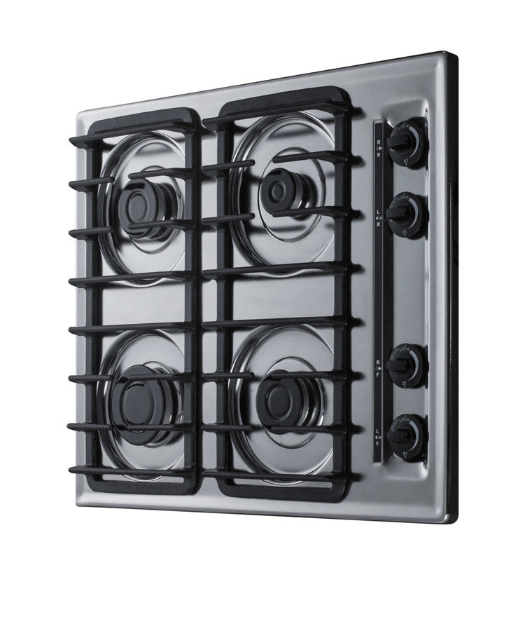 24" wide gas cooktop with four sealed burners, chrome surface, and cast iron grates; made in the USA Secondary image