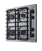 Accucold 24" wide gas cooktop with four sealed burners, chrome surface, and cast iron grates; made in the USA