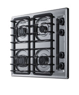 Accucold 24" wide gas cooktop with four sealed burners, chrome surface, and cast iron grates; made in the USA
