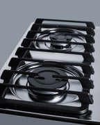Accucold 24" wide gas cooktop with four sealed burners, chrome surface, and cast iron grates; made in the USA