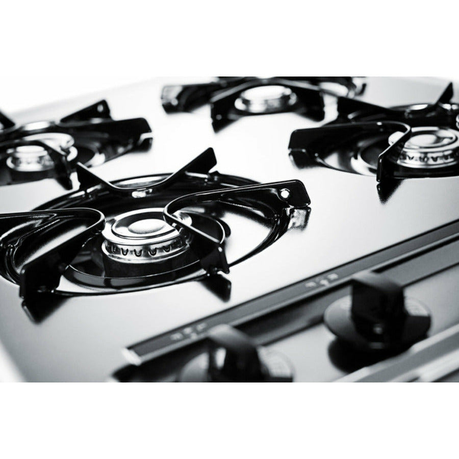 Accucold 24" Wide Open Burner Gas Cooktop in Brushed Chrome with Spark Ignition