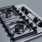 30" wide gas cooktop with four sealed burners, chrome surface, and cast iron grates; made in the USA