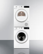 Accucold Laundry station with stackable or side-by-side front-opening 220V washer and heat pump dryer with single