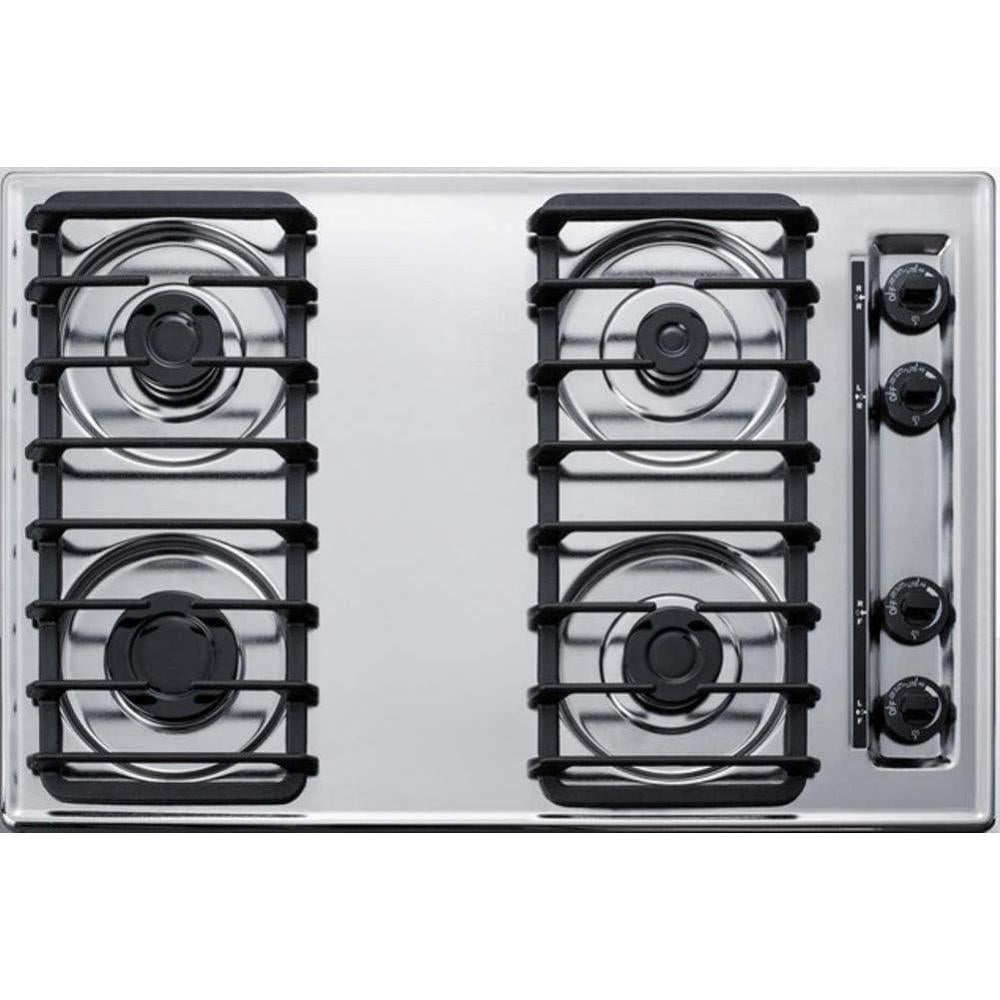 Accucold 30" Wide Open Burner Gas Cooktop in Brushed Chrome with Battery Start Ignition