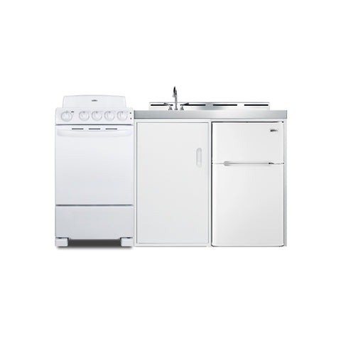 Accucold All-in-one combination kitchenette with refrigerator-freezer, sink, storage cabinet, and coil range (Model