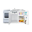 All-in-one combination kitchenette with refrigerator-freezer, sink, storage cabinet, and smooth-top range