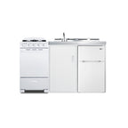 Accucold All-in-one combination kitchenette with refrigerator-freezer, sink, storage cabinet, and gas range (Model