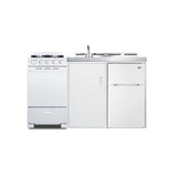 Accucold All-in-one combination kitchenette with refrigerator-freezer, sink, storage cabinet, and gas range (Model