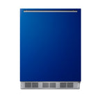 Accucold ADA height 24" all-refrigerator for residential use with cobalt blue door, stainless steel handle, and black