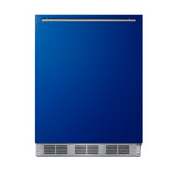 Accucold ADA height 24" all-refrigerator for residential use with cobalt blue door, stainless steel handle, and black