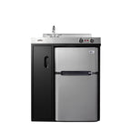 Accucold 30" wide all-in-one kitchenette with 2-burner 115V coil cooktop, refrigerator-freezer, sink, and storage