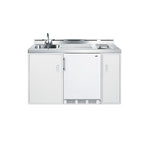 Accucold 60" wide all-in-one kitchenette with 2-burner 115V smooth top cooktop, refrigerator-freezer, sink, and storage