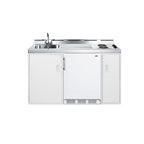 Accucold 60" wide all-in-one kitchenette with 2-burner 115V coil cooktop, refrigerator-freezer, sink, and storage