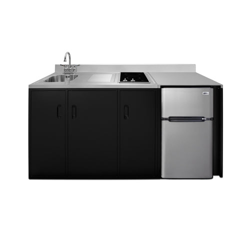 Accucold 72" wide ADA height all-in-one kitchenette with 2-burner 115V smooth-top cooktop, refrigerator-freezer, sink