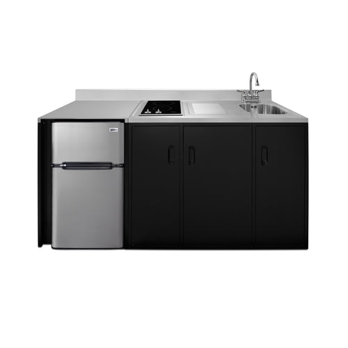 Accucold 72" wide ADA height all-in-one kitchenette with 2-burner 115V smooth-top cooktop, refrigerator-freezer, sink