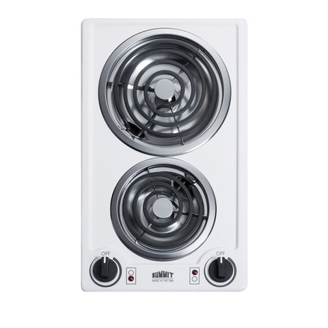 Accucold 220V 2-burner coil cooktop in white, made in the USA