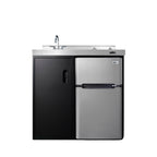Accucold 36" wide all-in-one kitchenette with 2-burner 115V smooth-top cooktop, refrigerator-freezer, sink, and storage