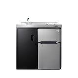 Accucold 36" wide all-in-one kitchenette with 2-burner 115V smooth-top cooktop, refrigerator-freezer, sink, and storage
