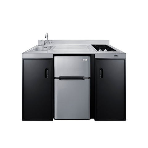 Accucold 54" wide ADA height all-in-one kitchenette with 2-burner 115V smooth-top cooktop, refrigerator-freezer, sink