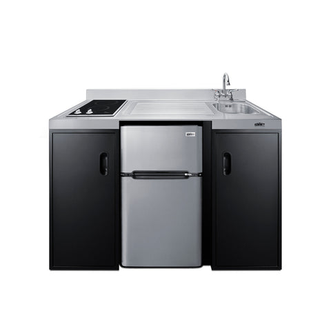 Accucold 54" wide ADA height all-in-one kitchenette with 2-burner 115V smooth-top cooktop, refrigerator-freezer, sink