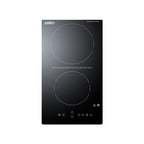 Accucold 230V 2-burner radiant black cooktop with digital touch controls and safety 30 minute auto shutoff for hotel use