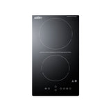 Accucold 230V 2-burner radiant black cooktop with digital touch controls and safety 30 minute auto shutoff for hotel use