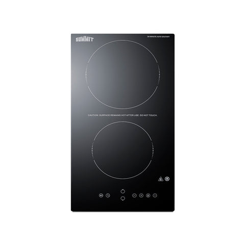 Accucold 230V 2-burner radiant black cooktop with digital touch controls and safety 30 minute auto shutoff for hotel use