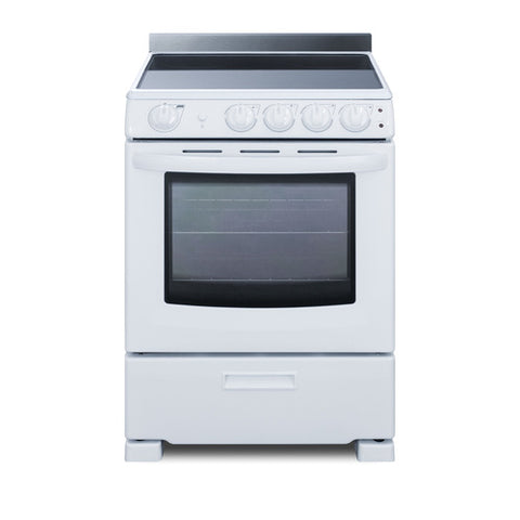 Accucold 24" Wide Smooth-top Electric Range in White, with Lower Storage Drawer and Oven Window