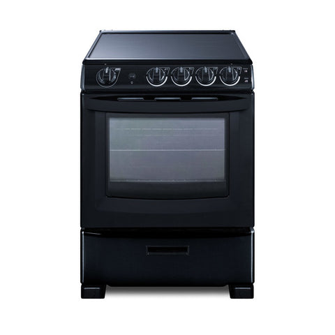 Accucold 24" Wide Smooth-top Electric Range in Black, with Lower Storage Drawer and Oven Window