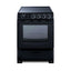 24" wide smooth-top electric range in black, with lower storage drawer and oven window