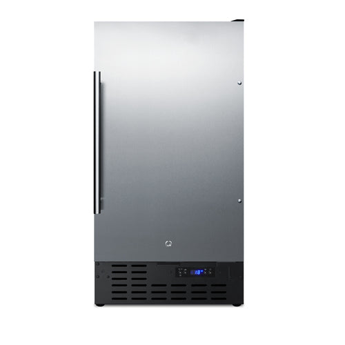 Accucold 18" wide frost-free freezer built-in or freestanding use, with SS door, black cabinet, lock, and digital