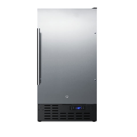 Accucold 18" wide frost-free freezer built-in or freestanding use, with SS door, black cabinet, lock, and digital