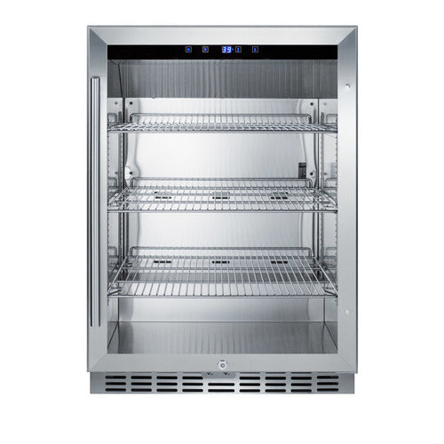Accucold Outdoor built-in undercounter commercial glass door beverage center with stainless steel interior and exterior